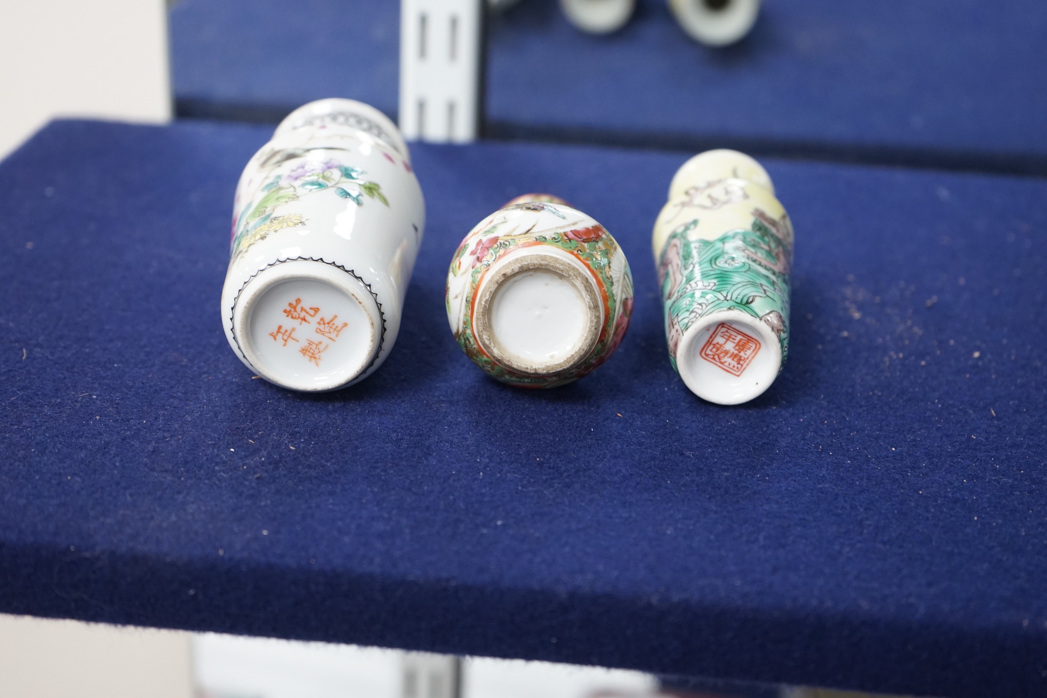 Three Chinese enamelled porcelain miniature vases, late 19th century / Republic period, tallest 10cms high